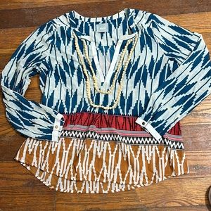 MaEve for Anthropologie Rohana Embellished Henley Sheer Blouse Women’s size 10